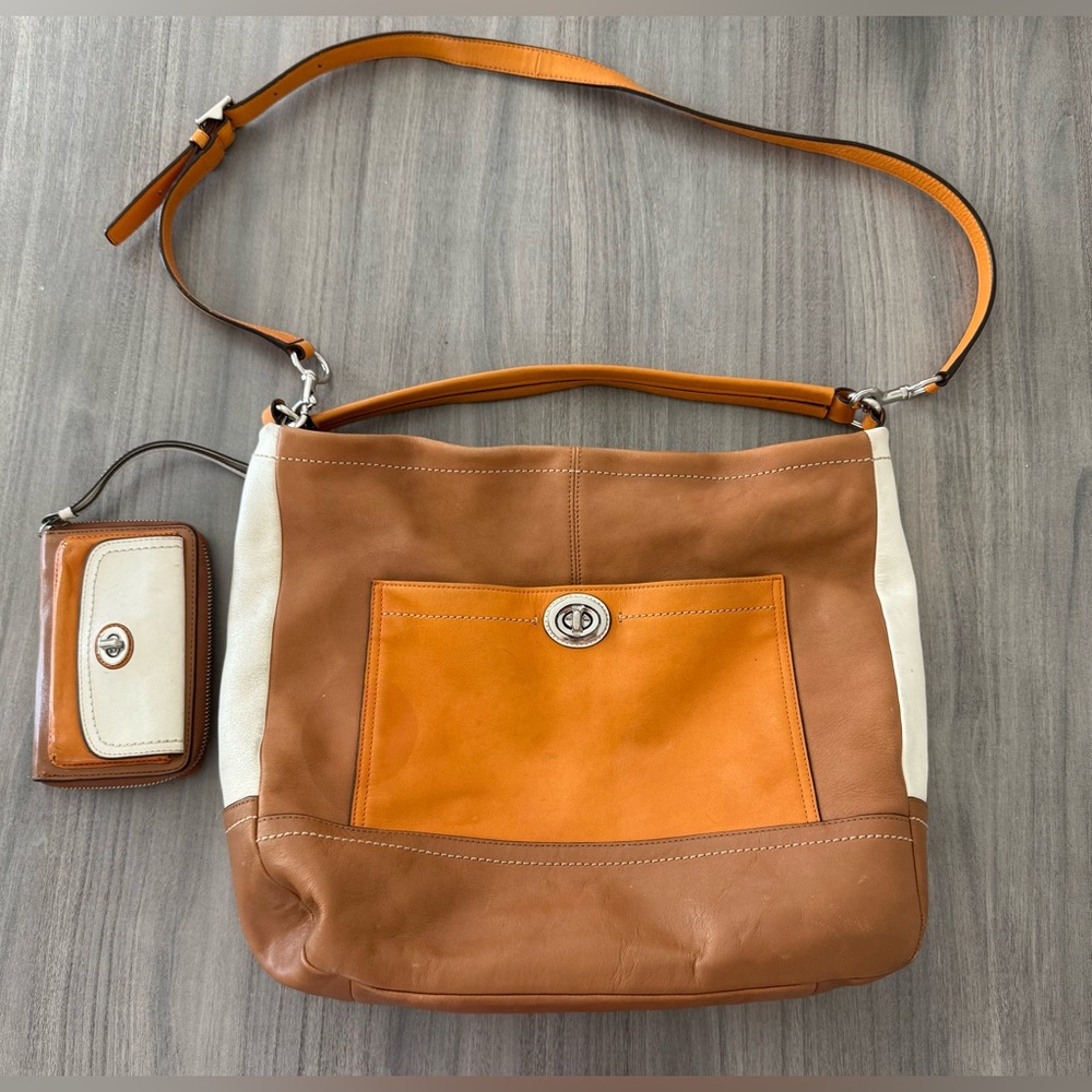 Coach Two-Tone Leather Shoulder Bag plus Wallet